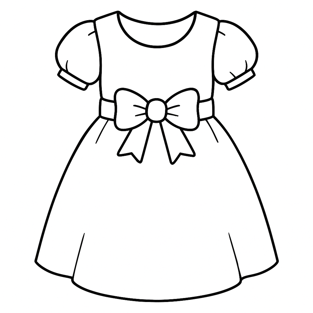 Coloring page of a children's dress with a bow.