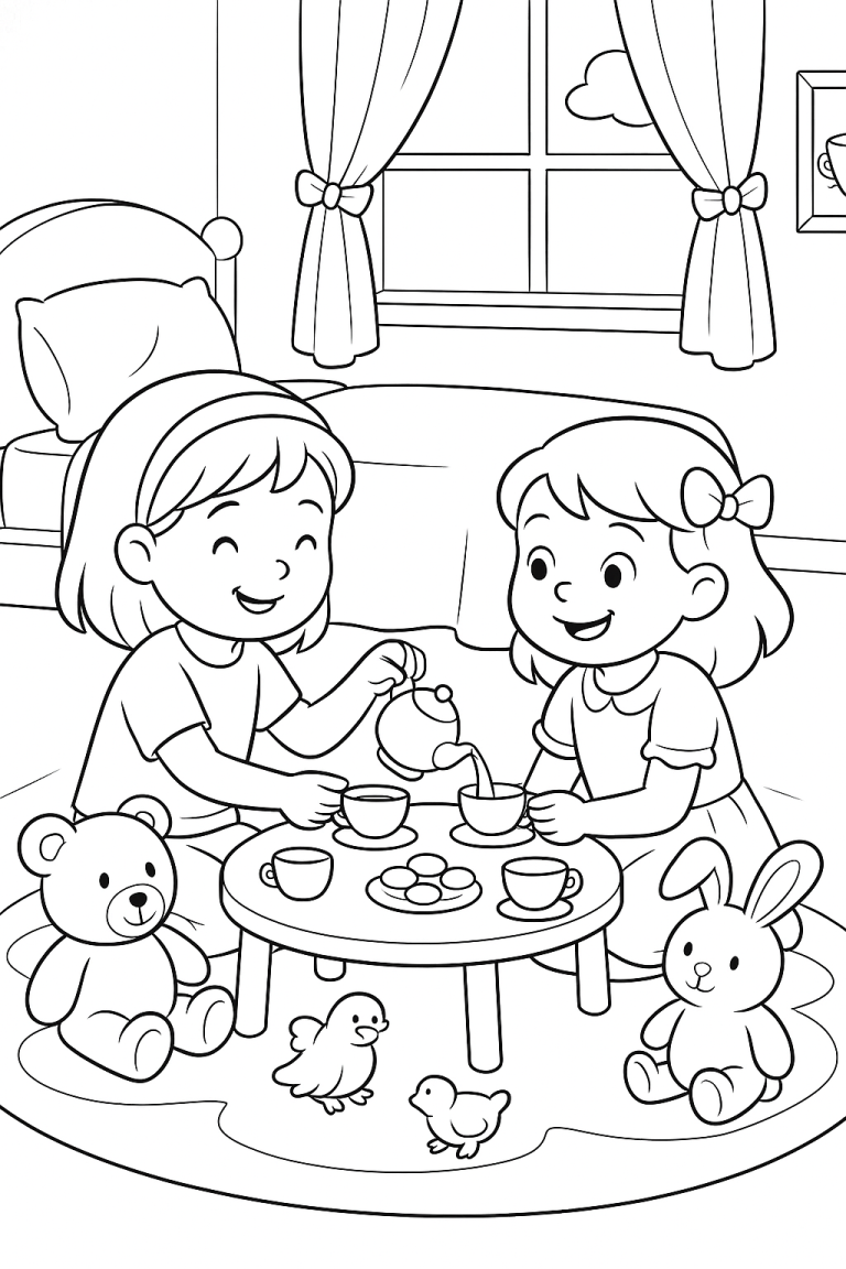 Children having a tea party with toys