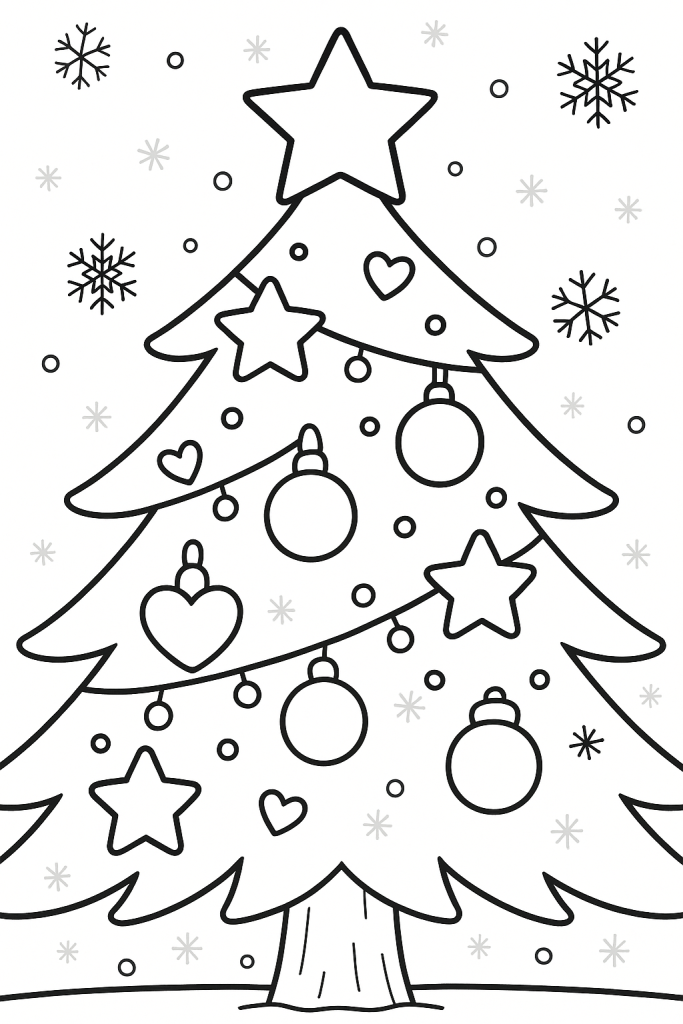 Christmas tree with ornaments and stars