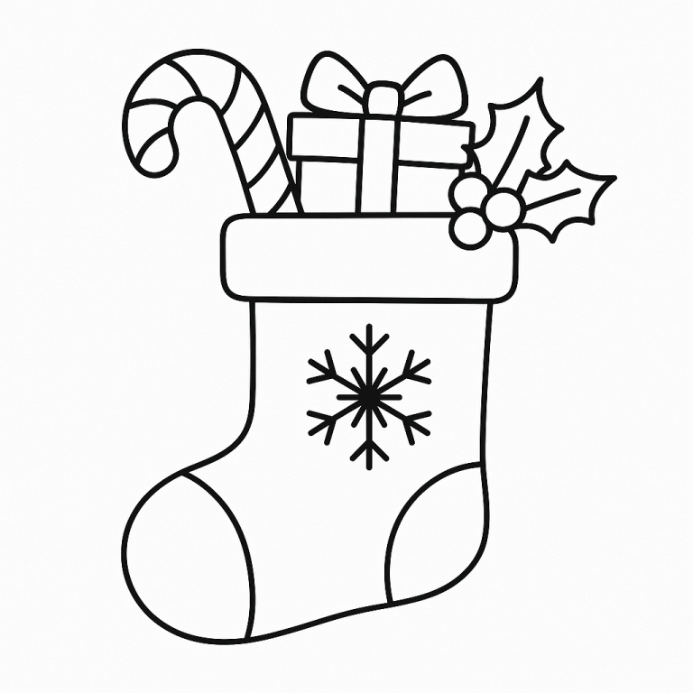 Christmas stocking with candy cane and gift