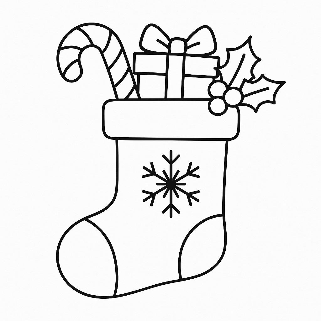 Christmas stocking with candy cane and gift