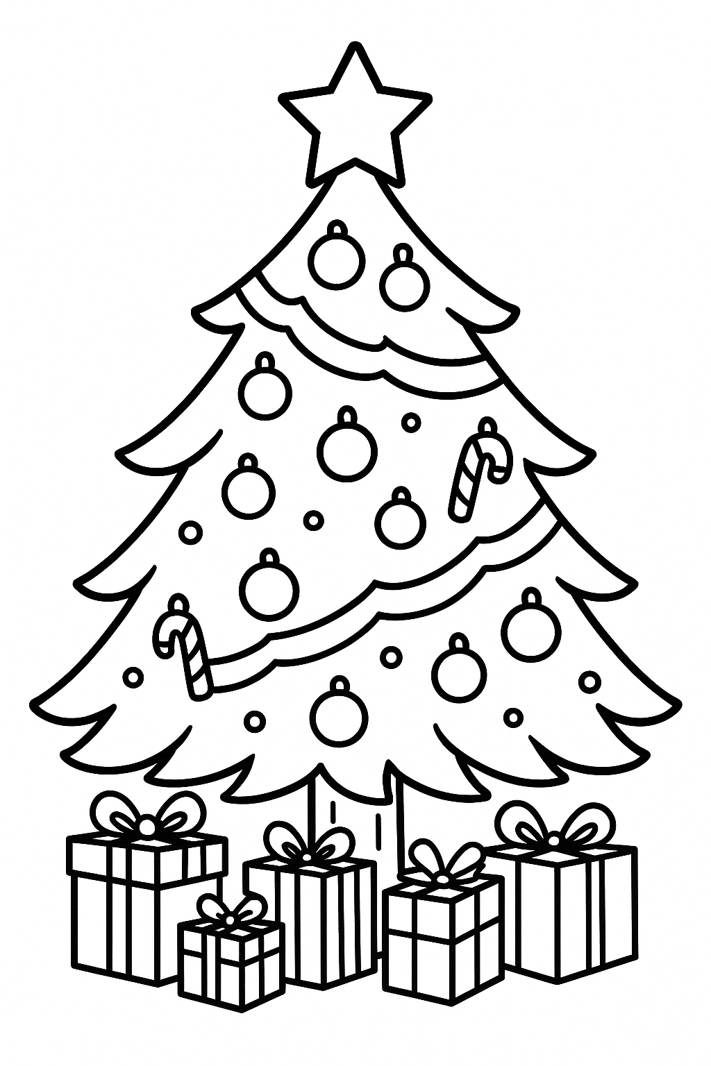 Christmas tree with decorations and gifts