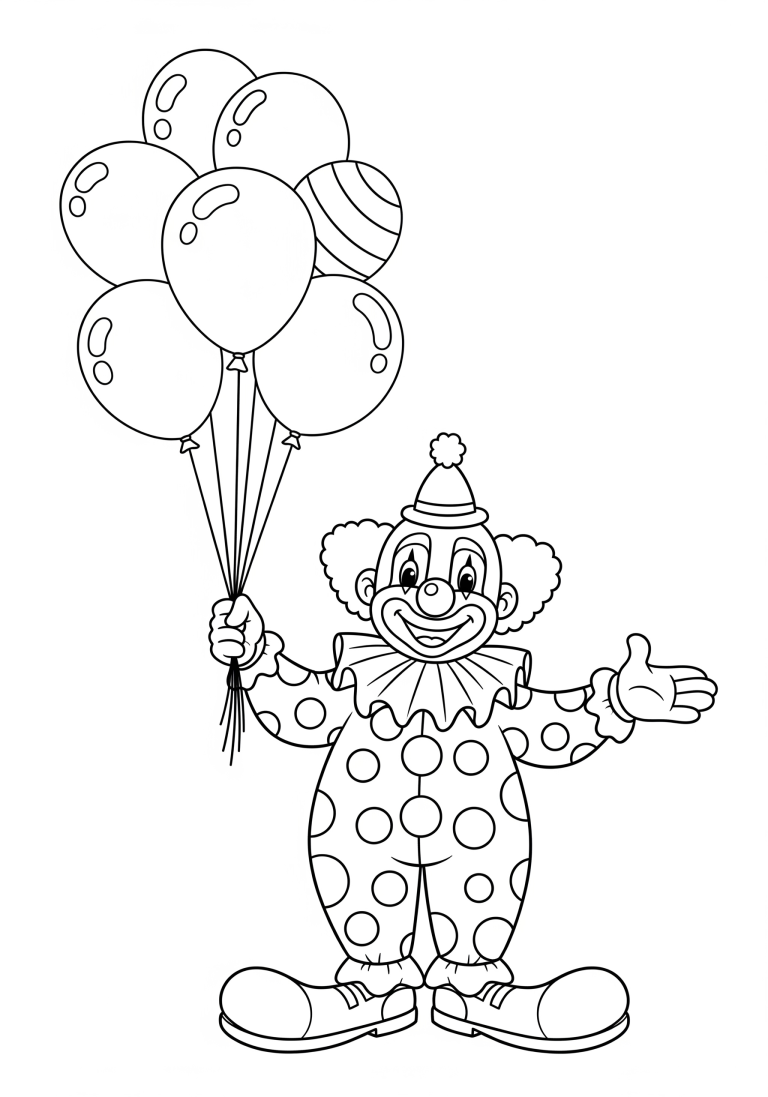 Clown holding balloons coloring page