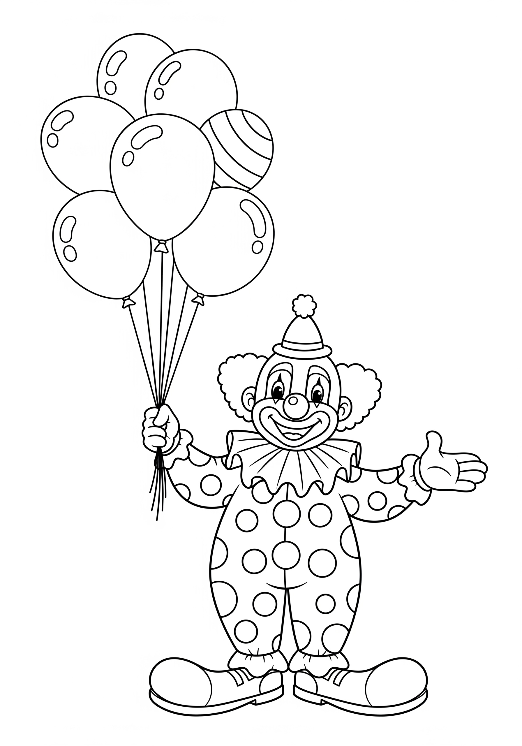 Clown holding balloons coloring page