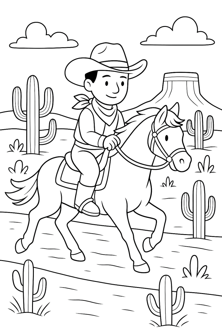 Cowboy riding a horse in the desert