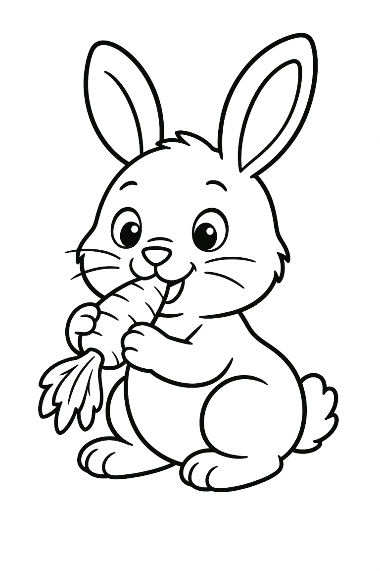 Cute bunny with a carrot coloring page