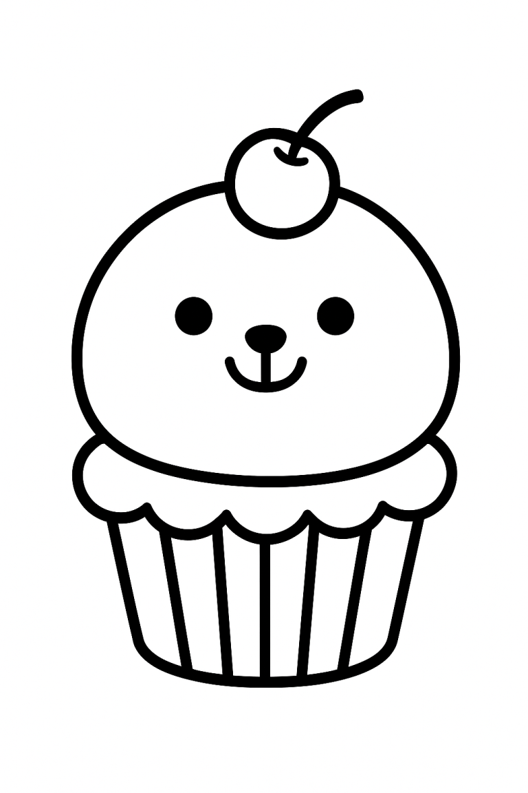 Cute cupcake with a smiling face and cherry on top
