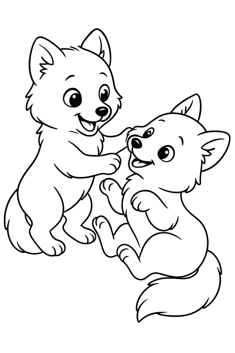 Cute dogs coloring page with two playful puppies