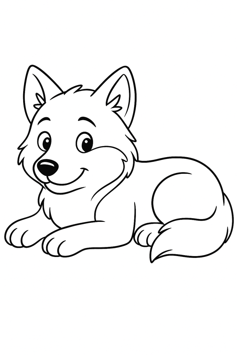 Coloring page of a cute fox lying down