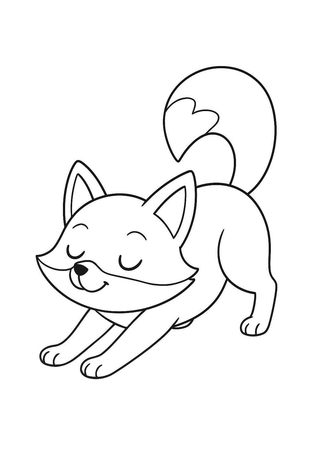 Cute fox stretching coloring page
