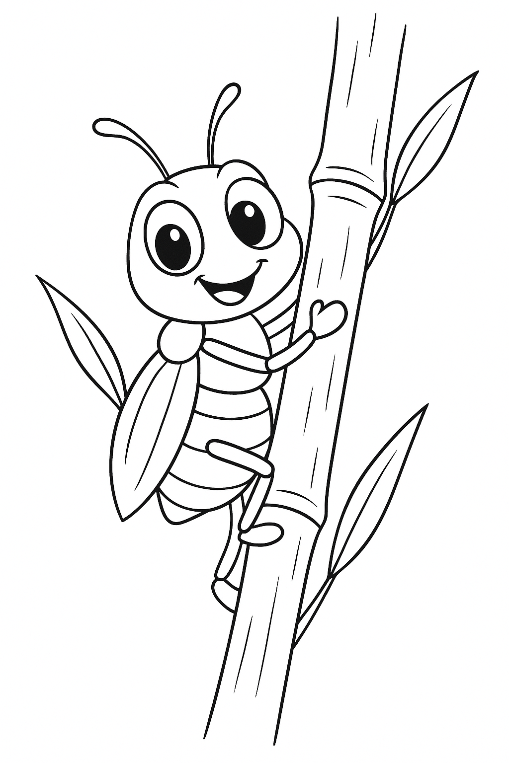 Smiling insect climbing a bamboo stick