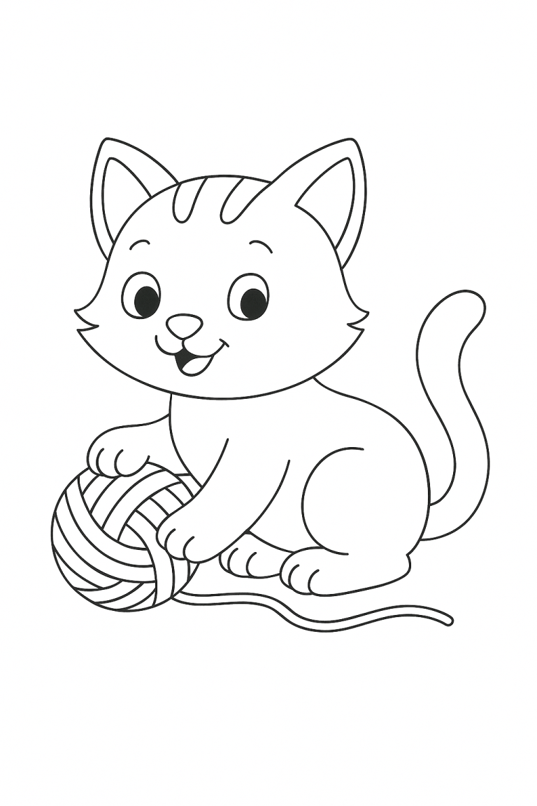 Cute kitten with yarn coloring page
