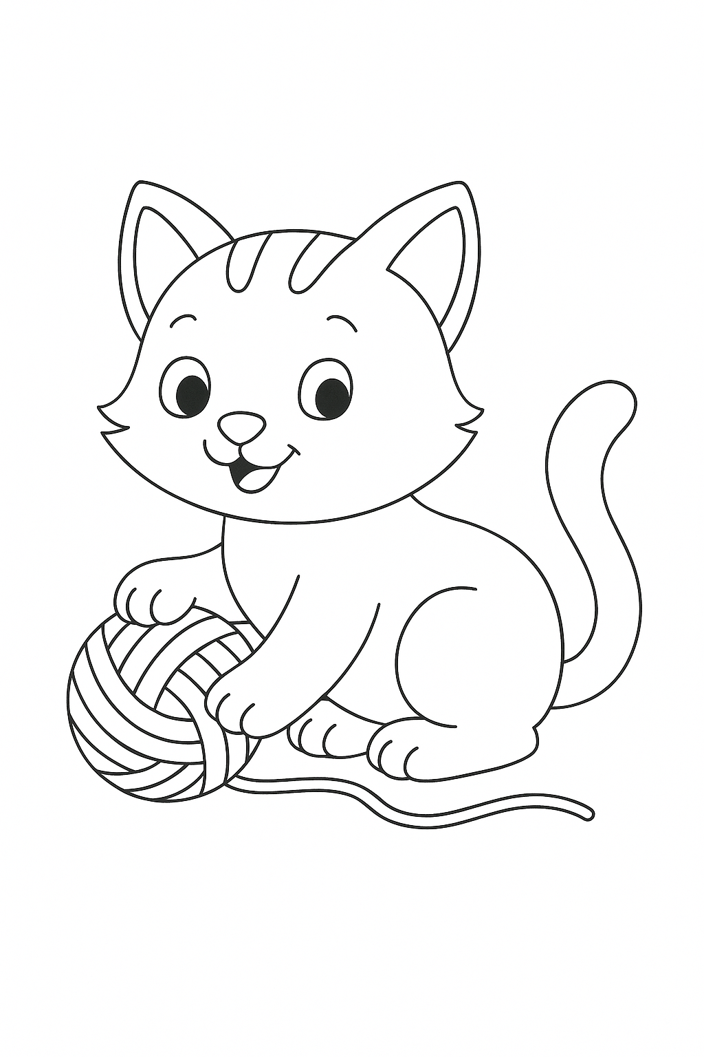 Cute kitten with yarn coloring page