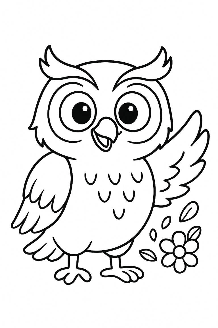 Coloring page of a cute owl with big eyes