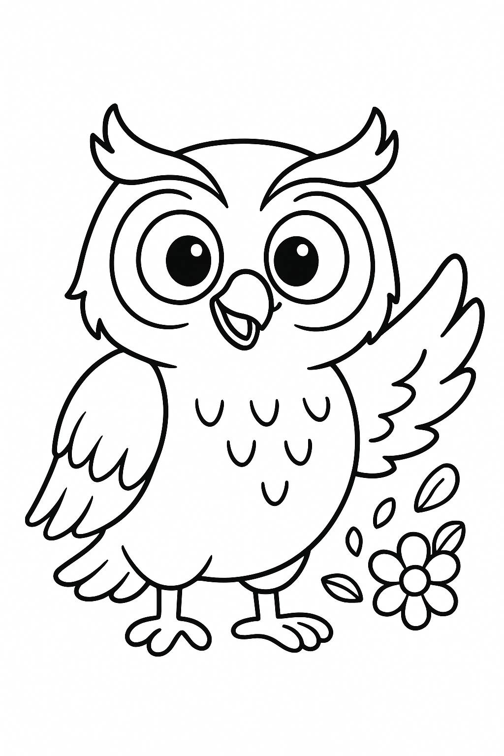 Coloring page of a cute owl with big eyes