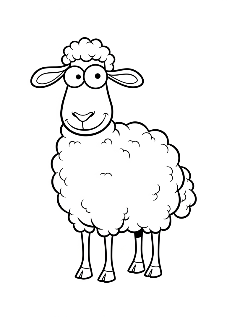 Cute sheep coloring page for children.