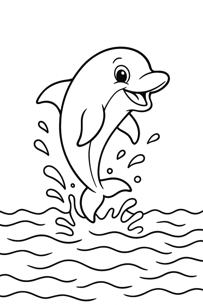 A playful dolphin jumping out of the water coloring page