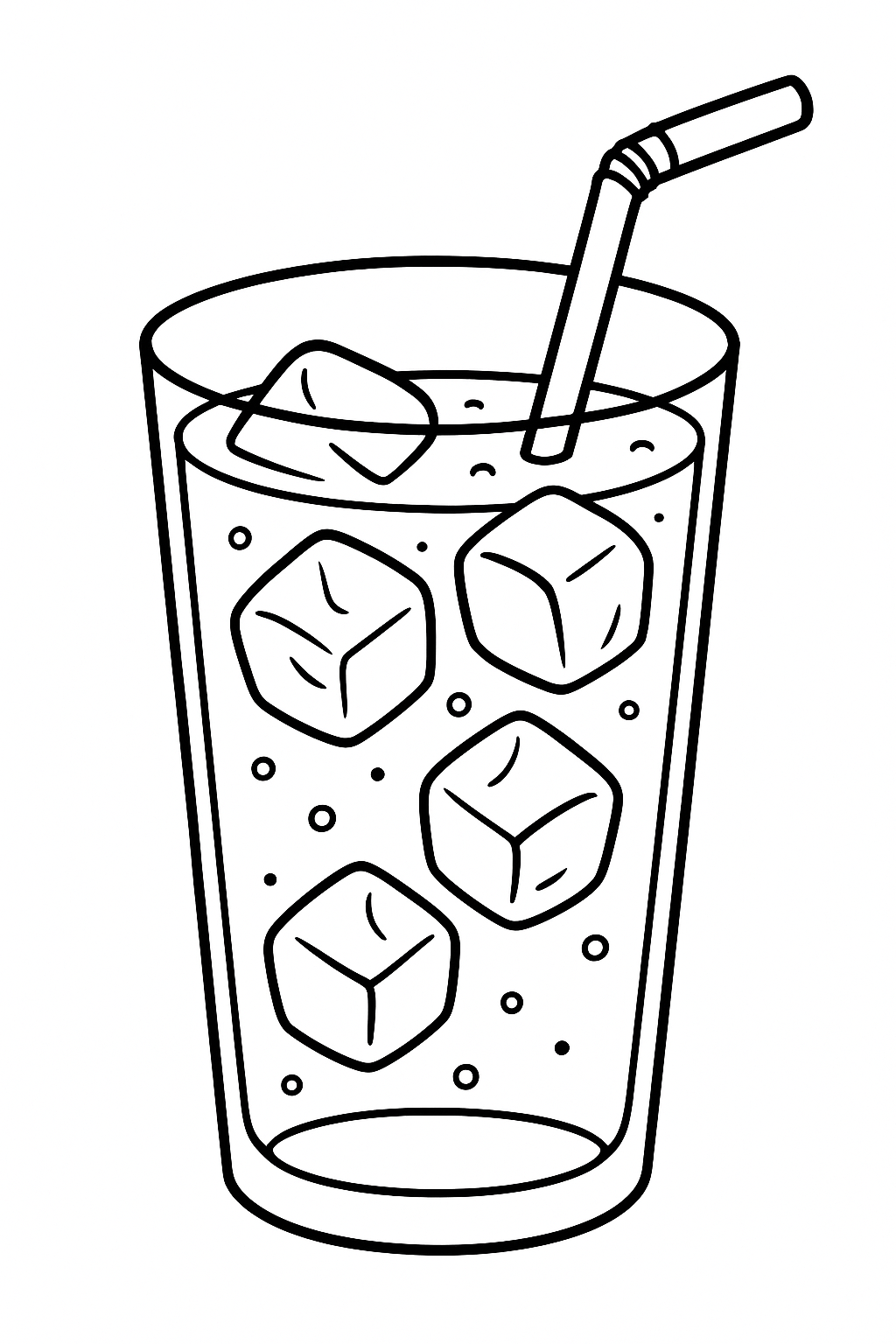 Coloring page of a drink with ice and straw