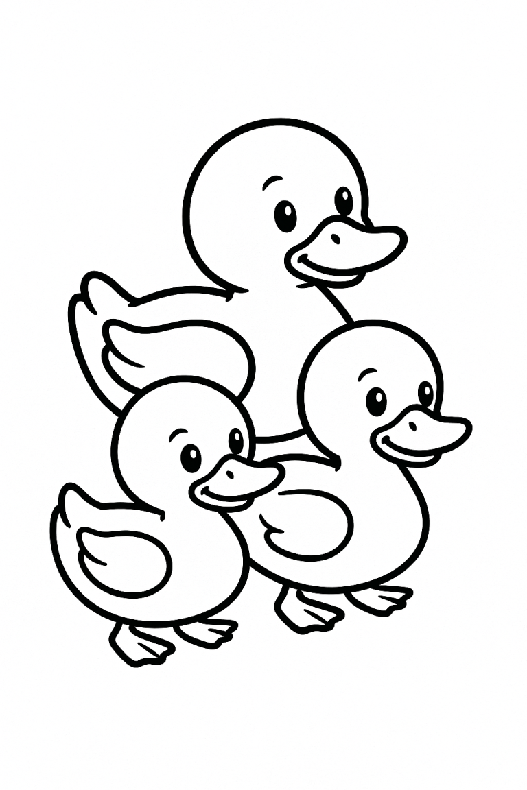 Three ducks on a children's coloring page
