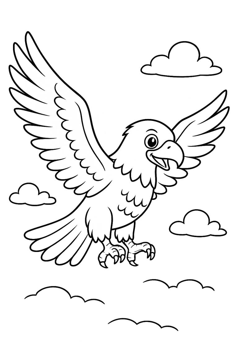 Eagle coloring page with clouds