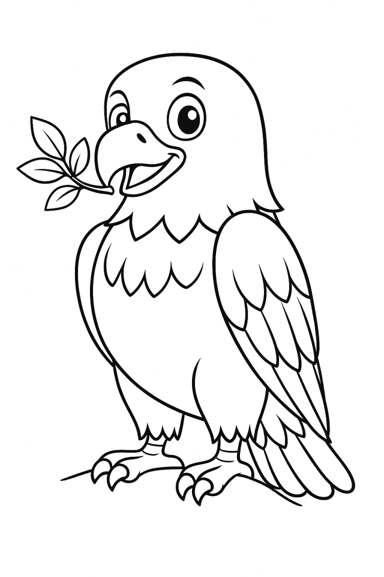Eagle coloring page with eagle holding a branch