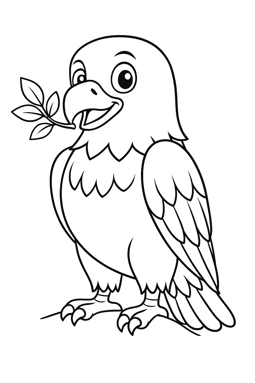 Eagle coloring page with eagle holding a branch