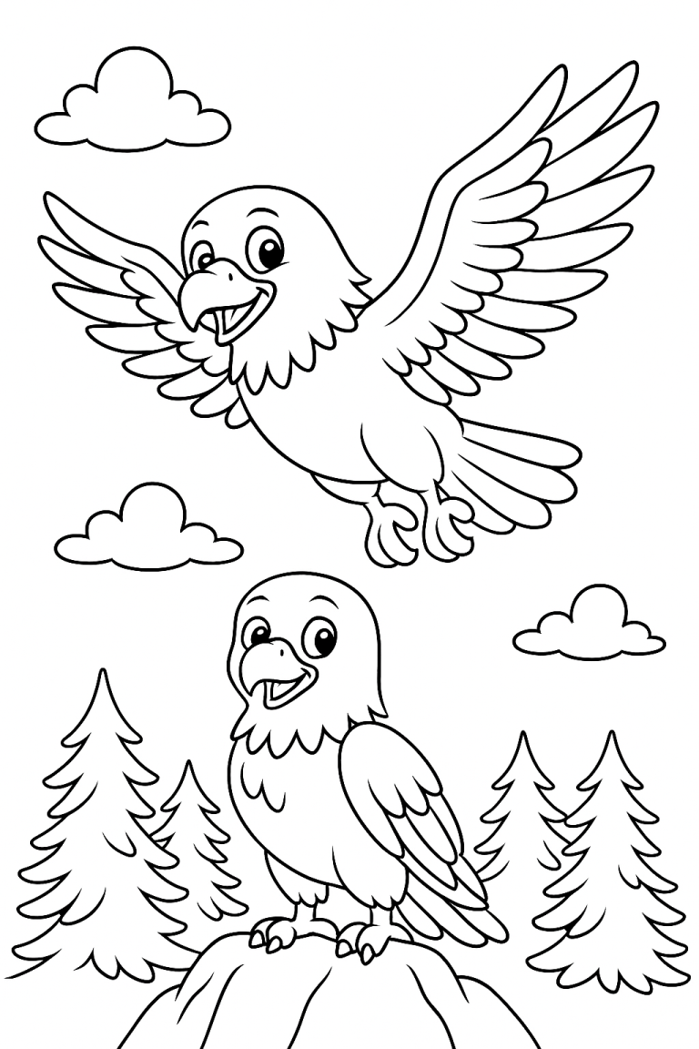 Eagle coloring page with a happy eagle