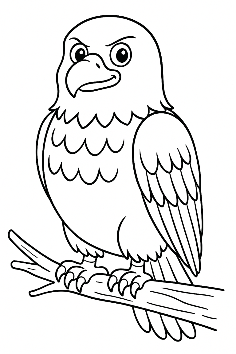 Eagle sitting on branch coloring page