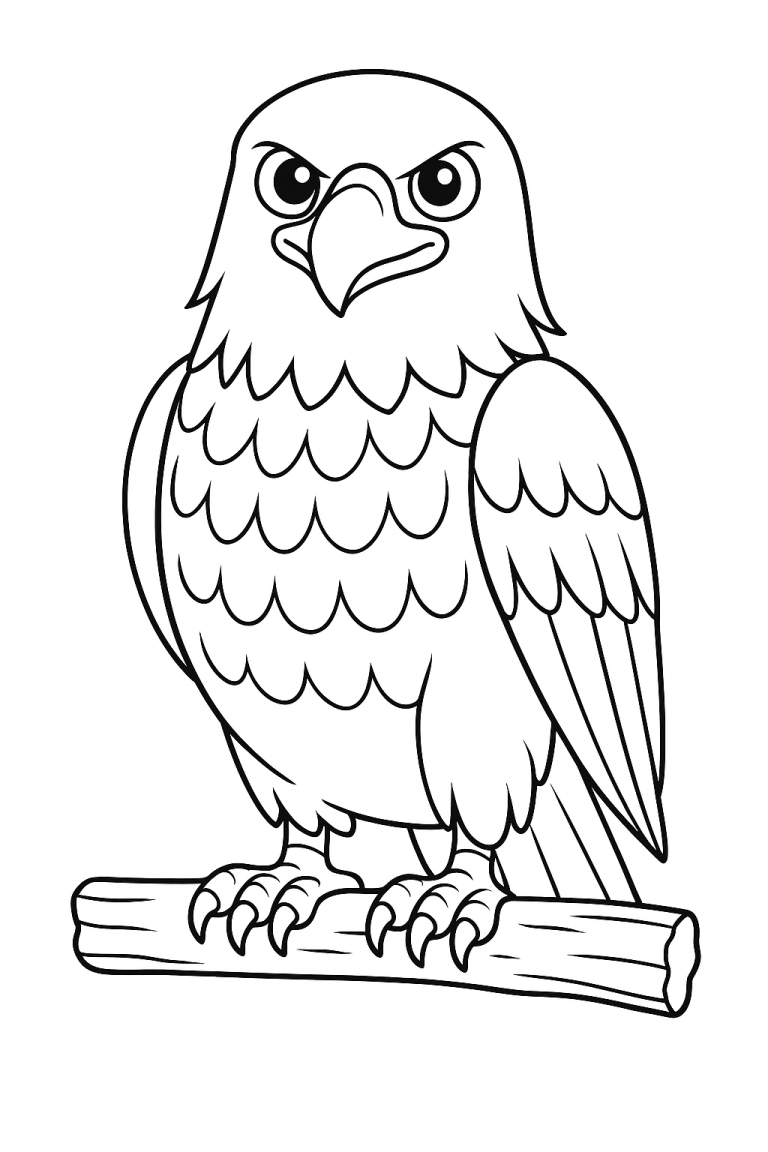 Eagle coloring page featuring a perched eagle.