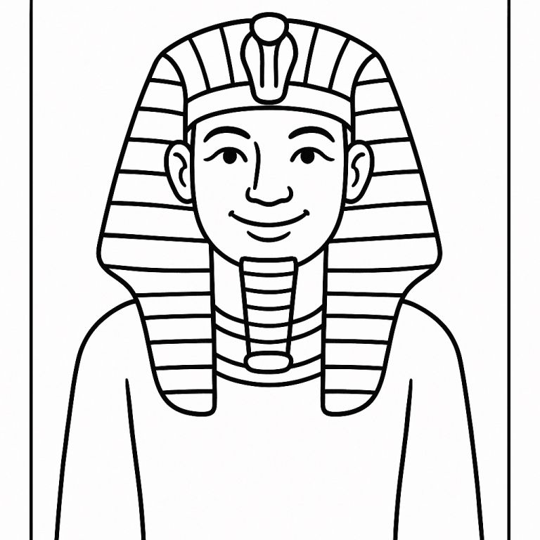Coloring page depicting an ancient Egyptian Pharoah.