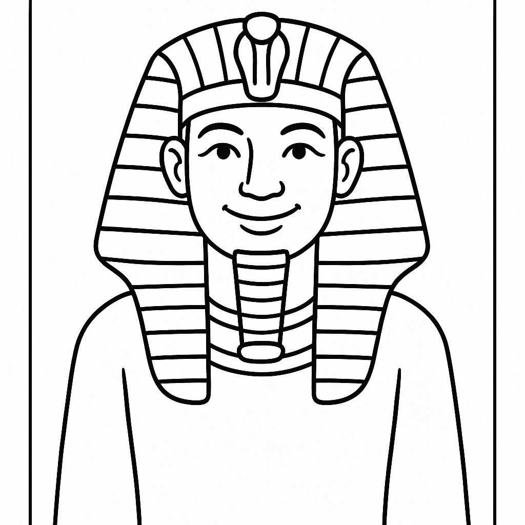Coloring page depicting an ancient Egyptian Pharoah.