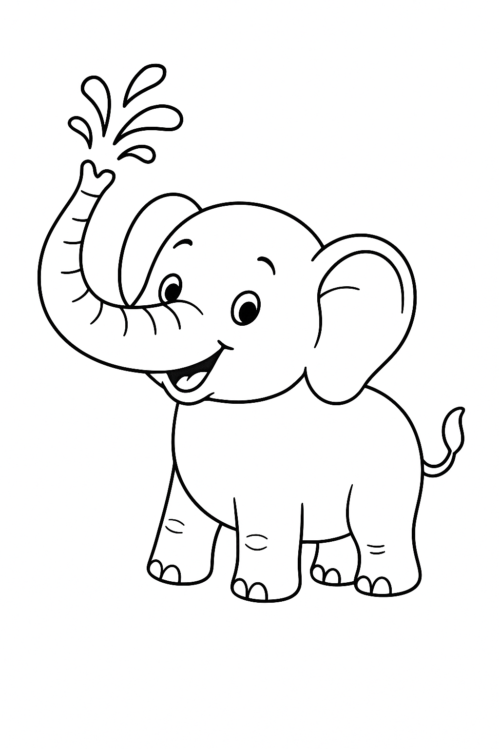Cute elephant with water splash coloring page