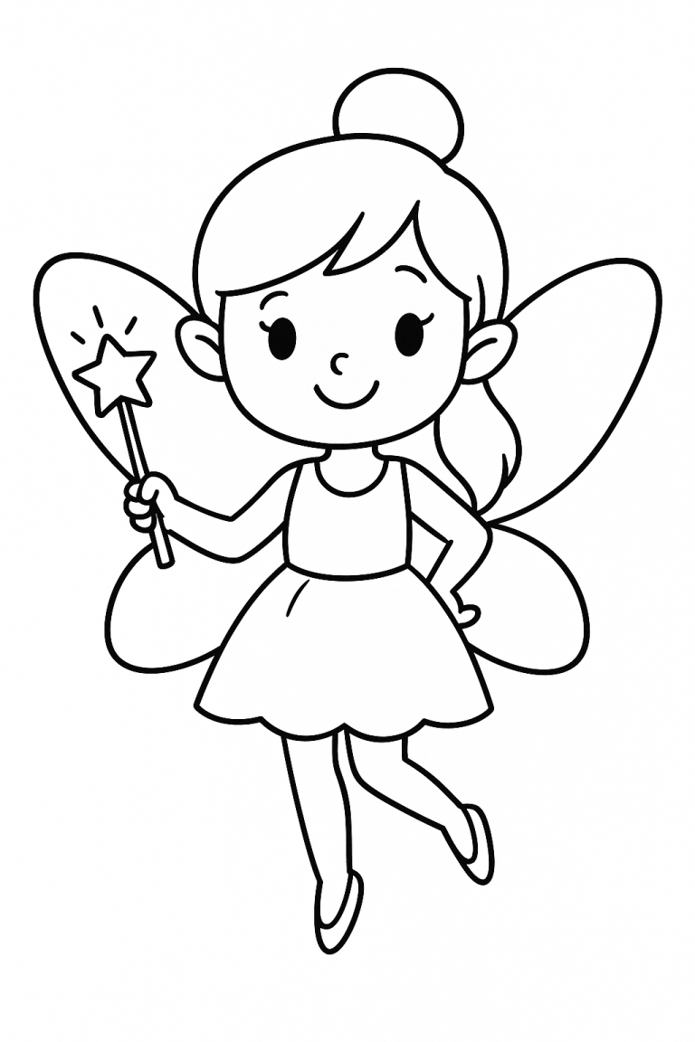 Cute fairy with wings and wand coloring page