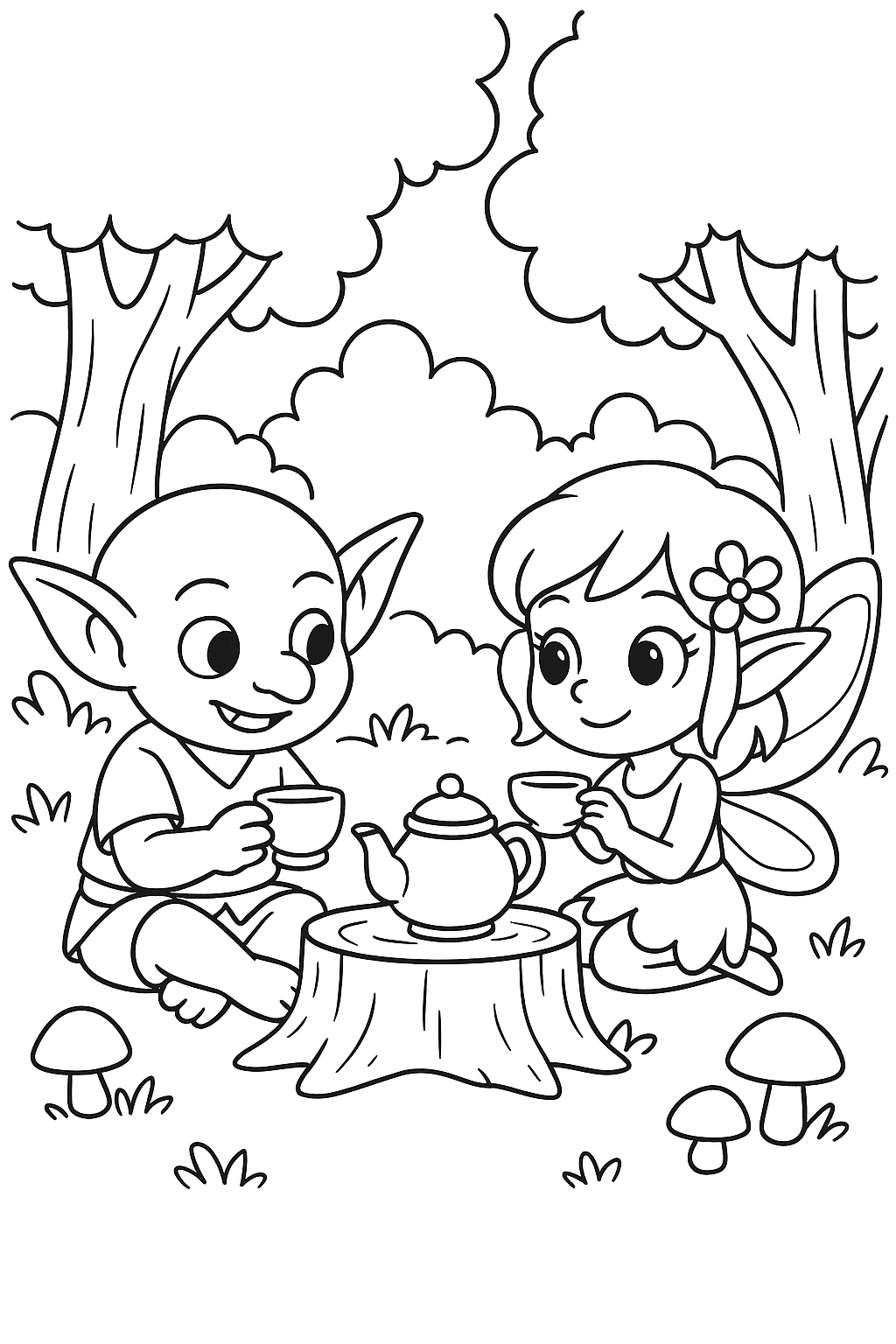 Fairies having a tea party in a forest