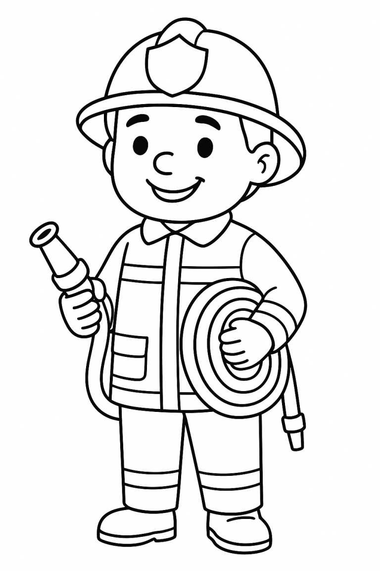 Smiling firefighter holding a hose
