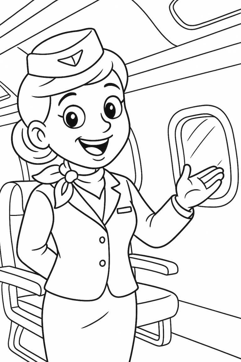 Flight attendant coloring page for kids.