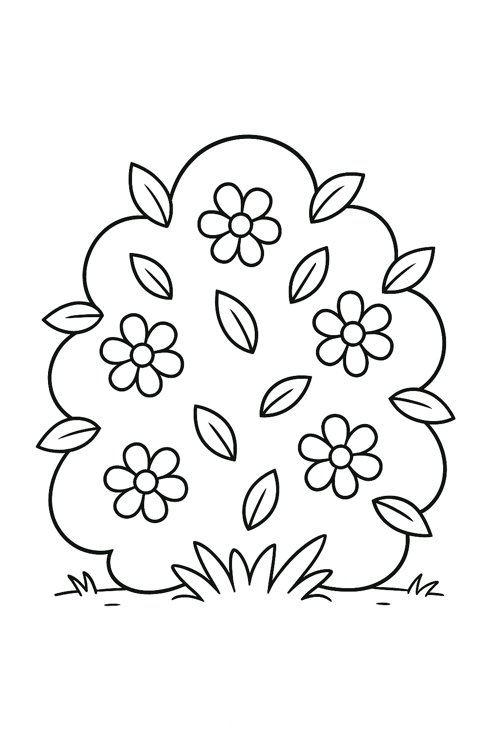 Black and white flower bush coloring page