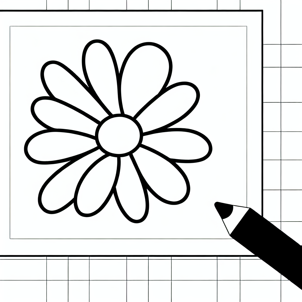 Children's coloring page featuring a simple flower design.