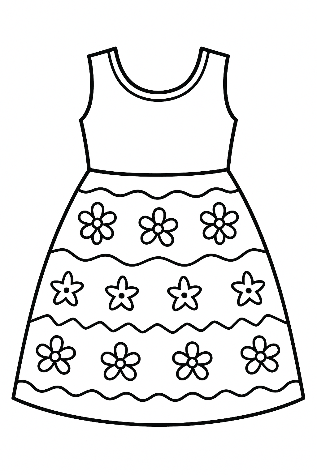 A simple flower dress coloring page for kids