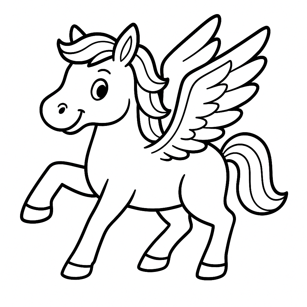 Flying pony coloring page for children