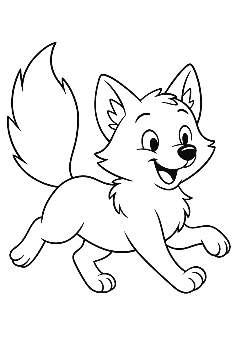 Outline of a playful cartoon fox for coloring.