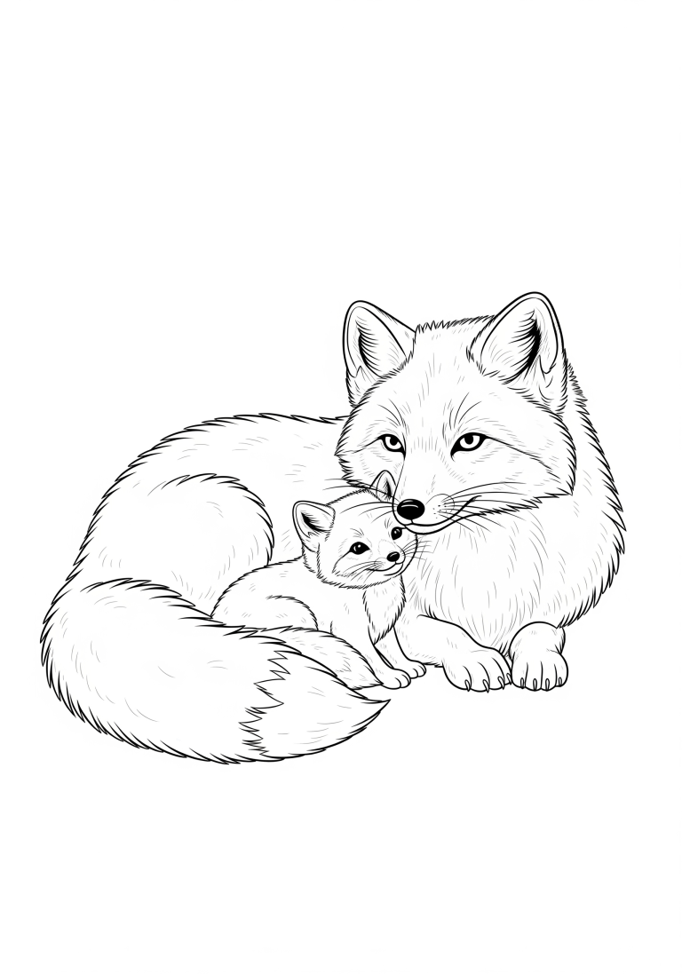 Mother fox with cub coloring page