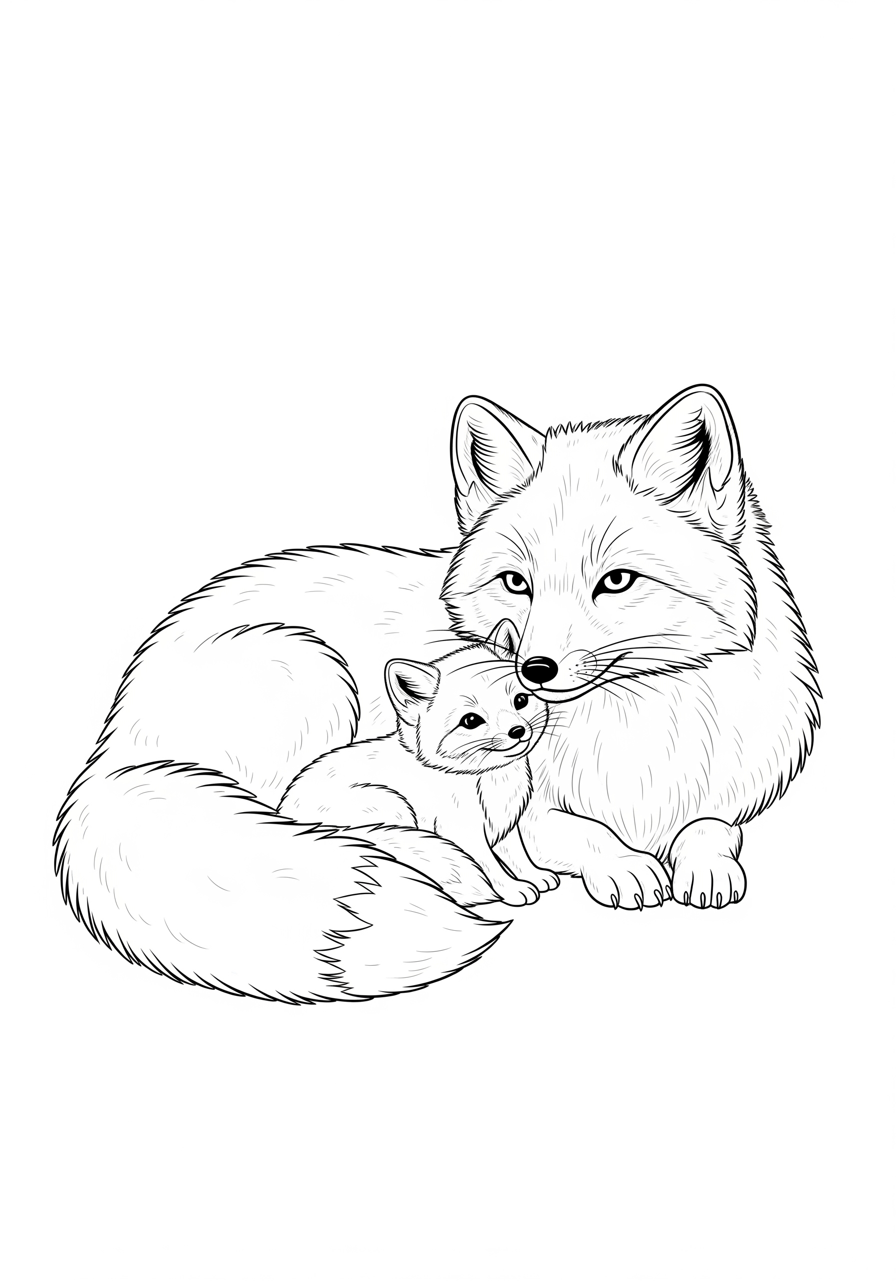 Mother fox with cub coloring page