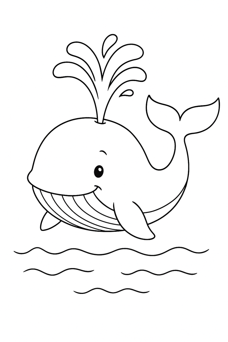 Friendly whale spouting water coloring page