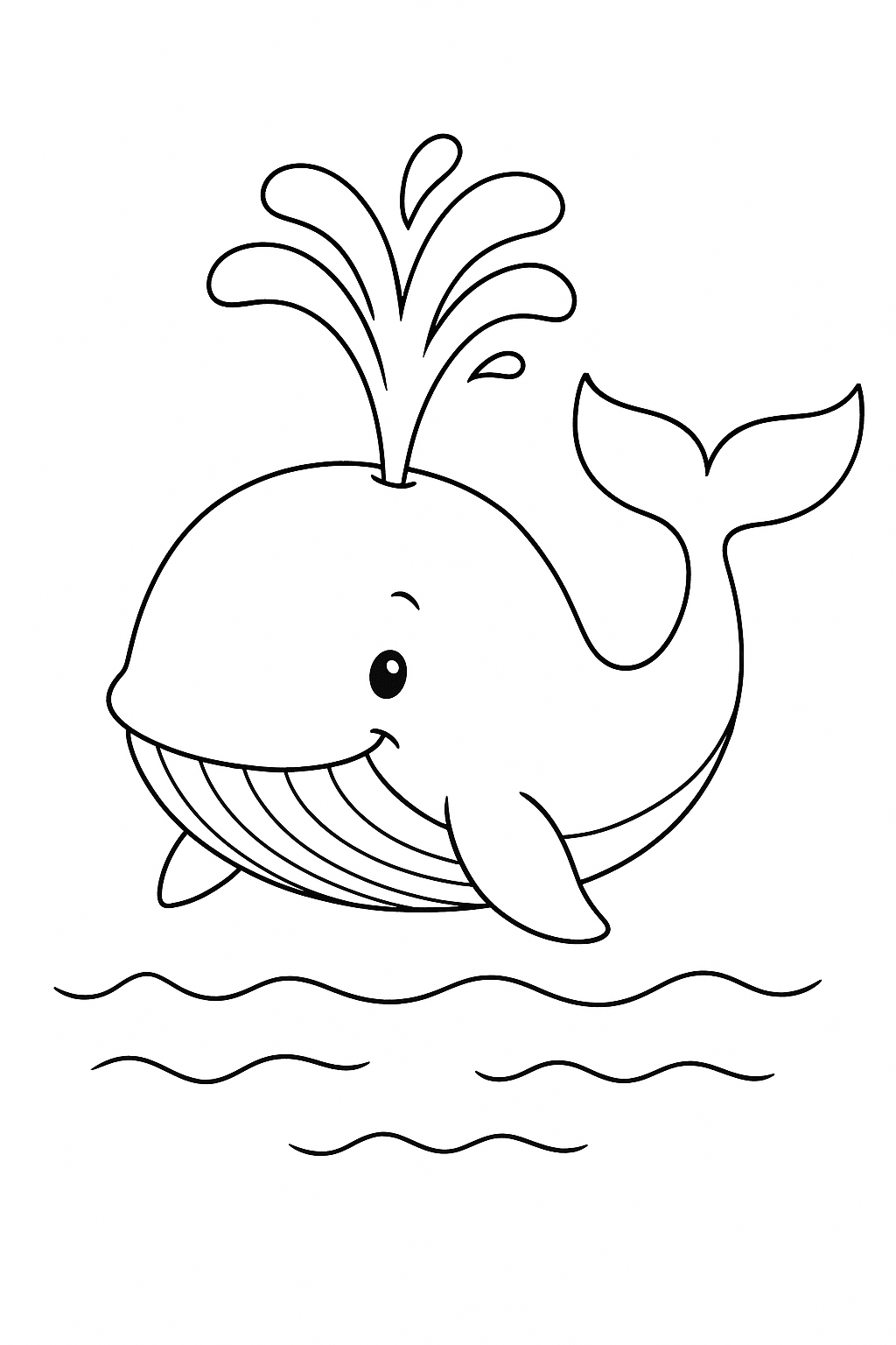 Friendly whale spouting water coloring page