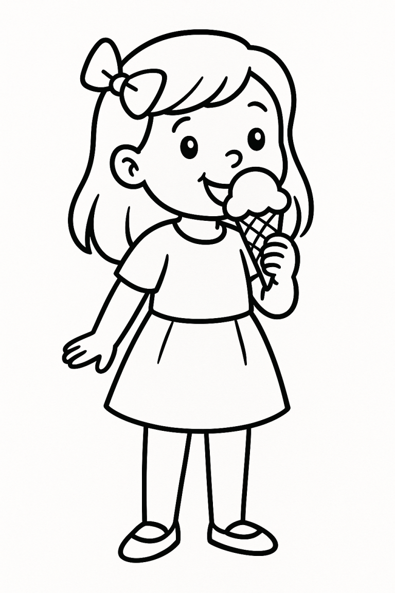 Young girl with ice cream coloring page