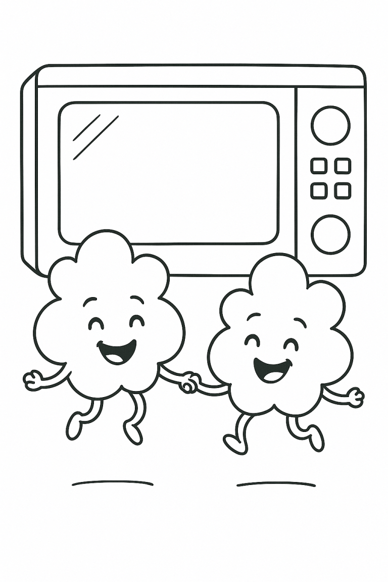 Coloring page with two happy popcorn characters