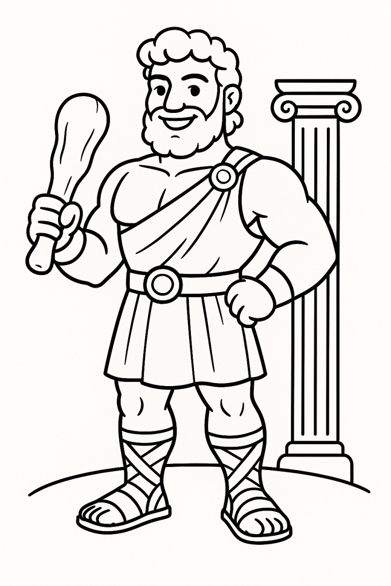 Hercules coloring page with a column