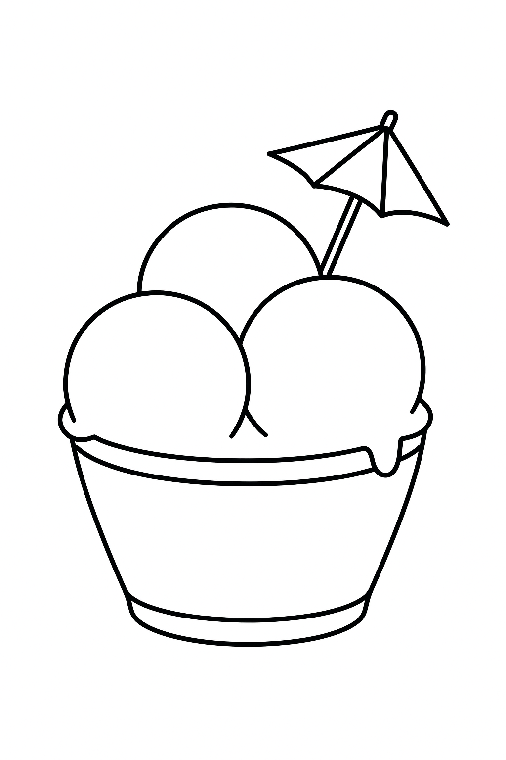 Ice cream coloring page with an umbrella