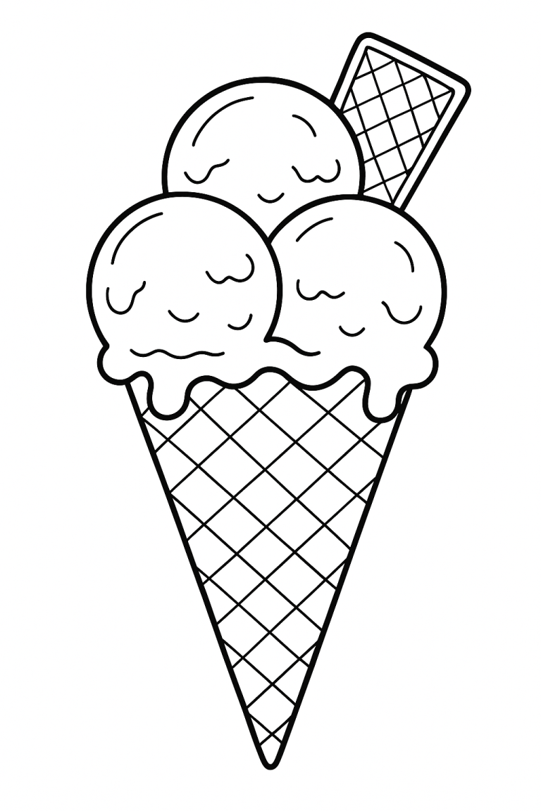 Ice cream cone with three scoops and waffle cone